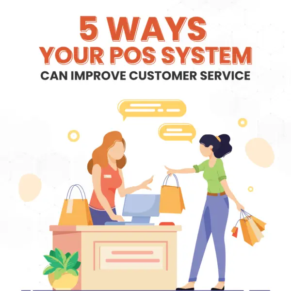 a graphic showing a shopper checking out with the words '5 ways your pos system can improve customer experience' written above it