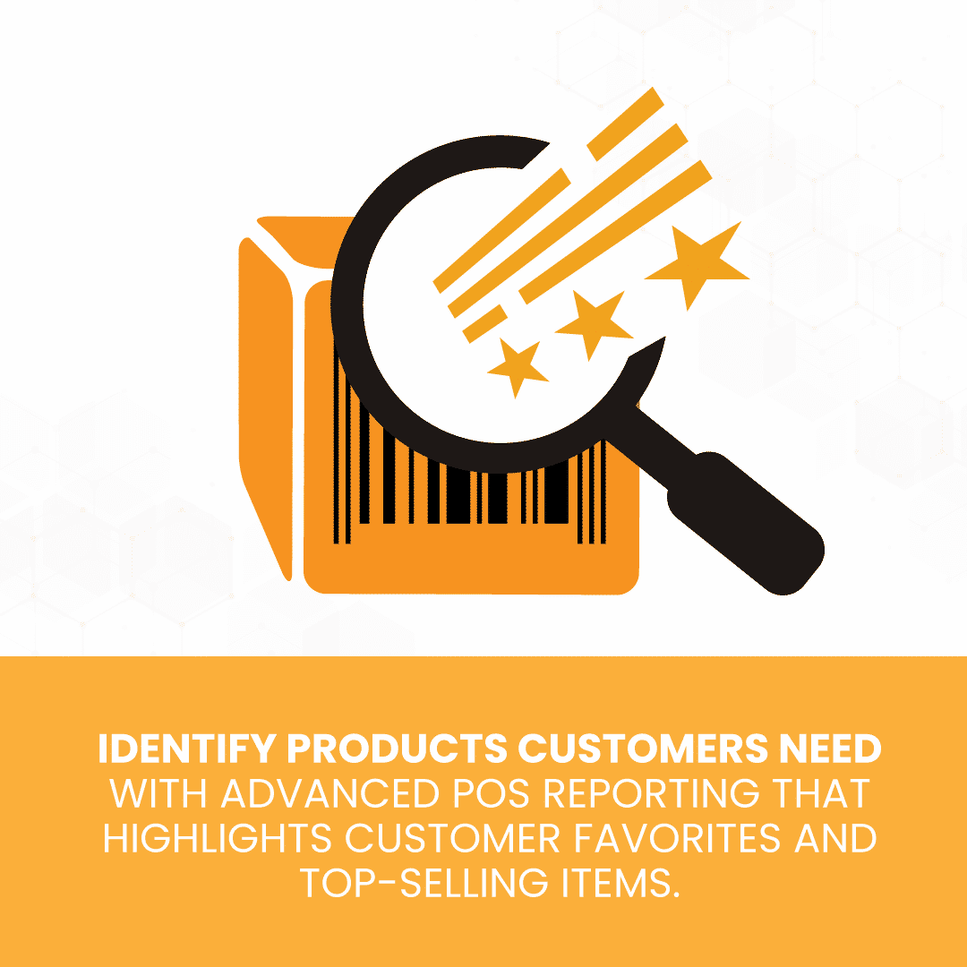 Magnifying glass on product barcode to illustrate identifying products customers need to support how POS system can improve customer service