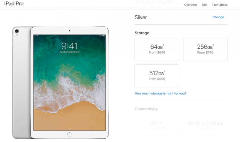a screen capture Apple in which they use the retail pricing strategy known as the decoy effect 