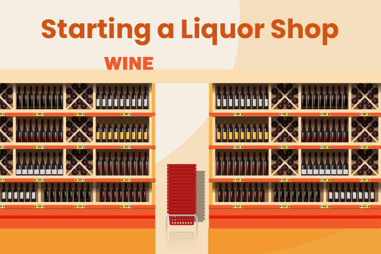 New liquor store with stocked shelves of liquor and wine