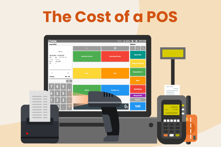 POS desktop with receipt printer, scanner, and credit card machine
