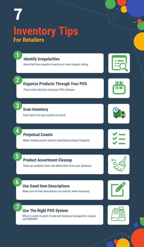 a graphic showing 7 inventory tips for retailers