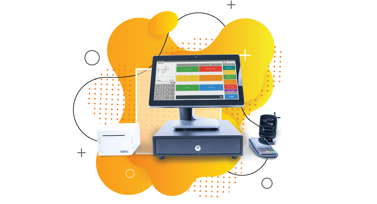 Vape Shop POS Vape shop point of sale desktop with cash register, receipt printer and scanner
