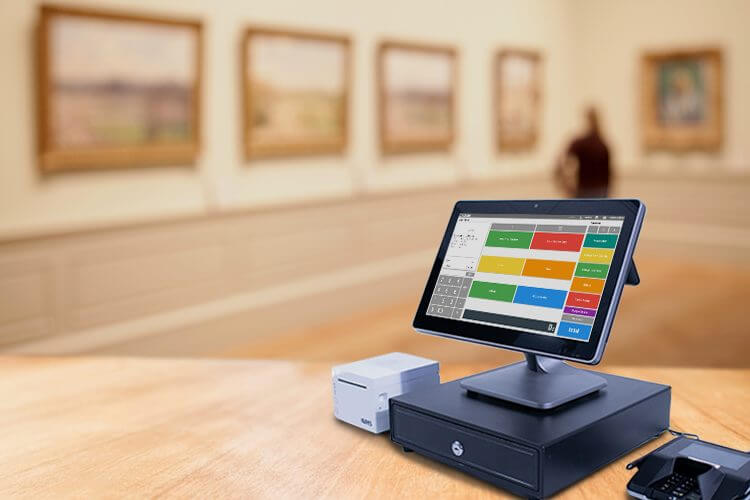 Desktop Museum POS Desktop POS system in a ticketed museum area
