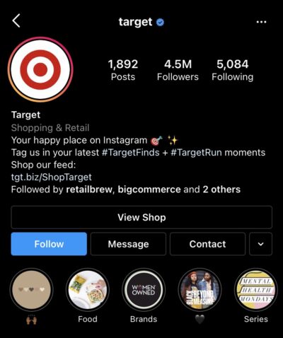 Target Instagram bio
