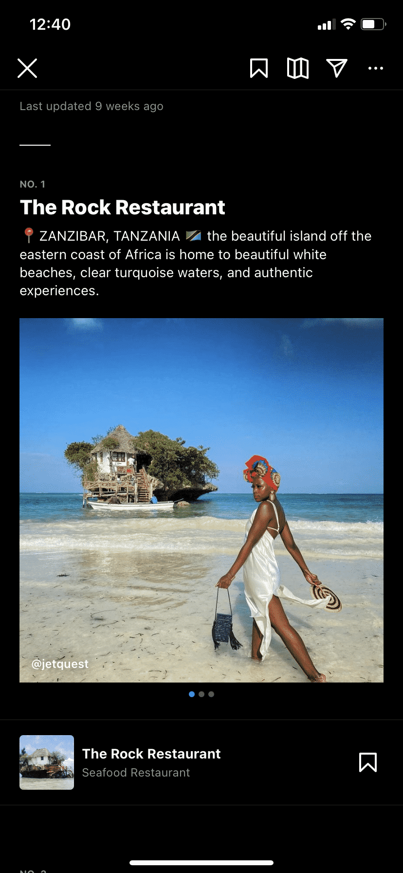 a screen capture from instagram places, showing a post from zanzibar