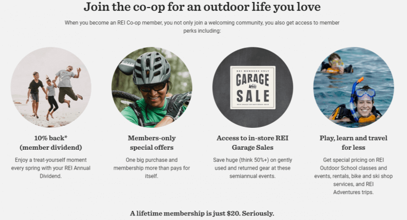 a screen capture of REI's retail loyalty program rewards