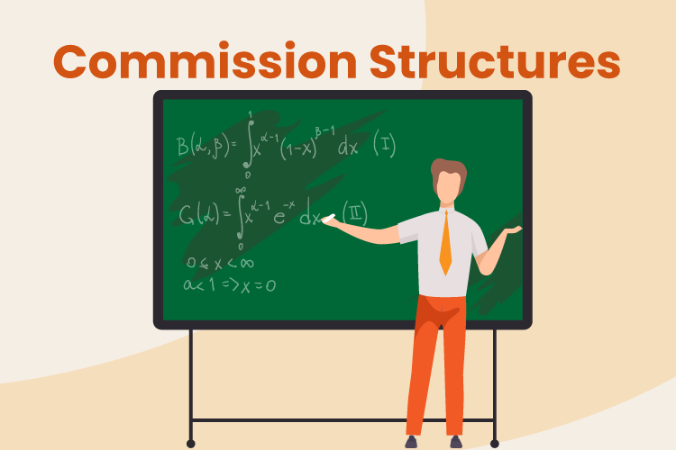 Teacher breaks down math problem showing different retail commission structures