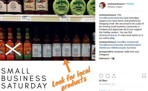 a screen capture from wet wizard sauce instagram page showing a small business saturday post  