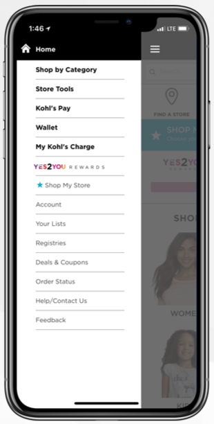 an example of the retail checkout experience on Kohl's smart phone app 