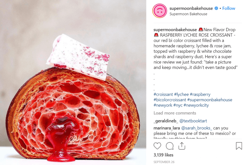 a screen capture of Supermoon Bakehouse's instagram showing a raspberry lychee rose croissant