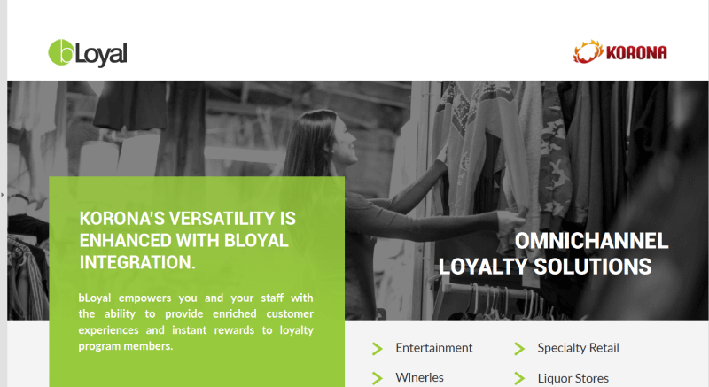 a screen capture from bLoyal website showing their integration with KORONA POS