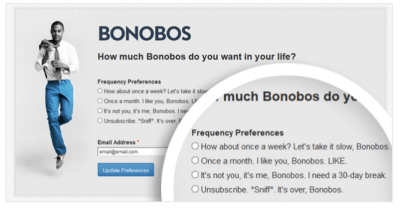 an example of Bonobos allowing their customers to choose the frequency of email marketing outreach 