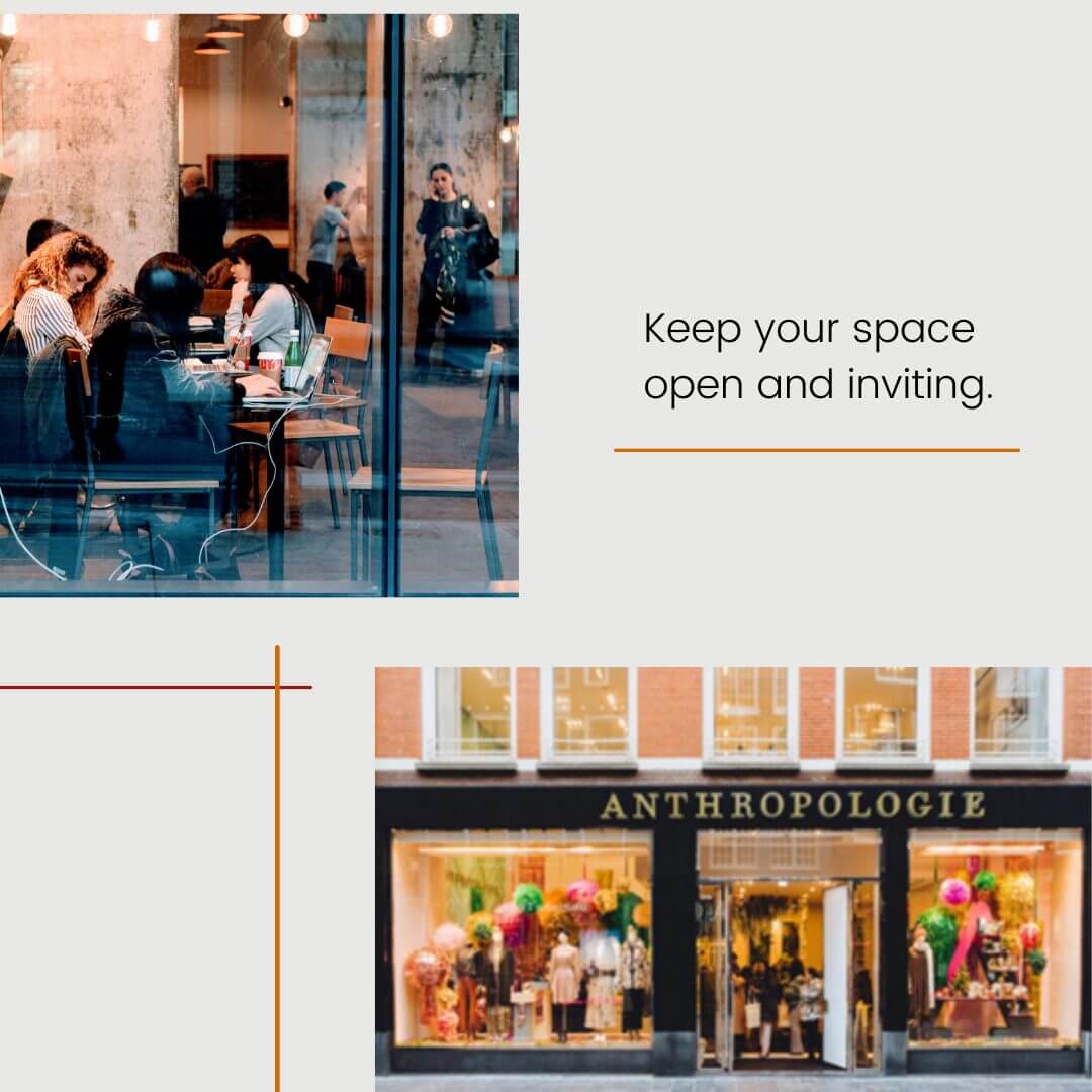 carousel graphic with images of two retail spaces that are open and inviting