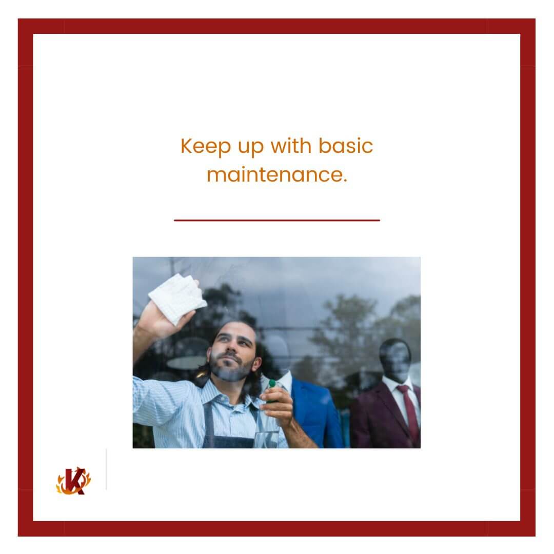 carousel graphic for keep up with maintenance to drive in-store traffic with image of person cleaning store's window