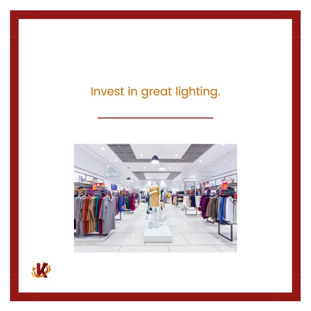 carousel graphic for investing in good lighting to drive in-store traffic with image of store with good lighting