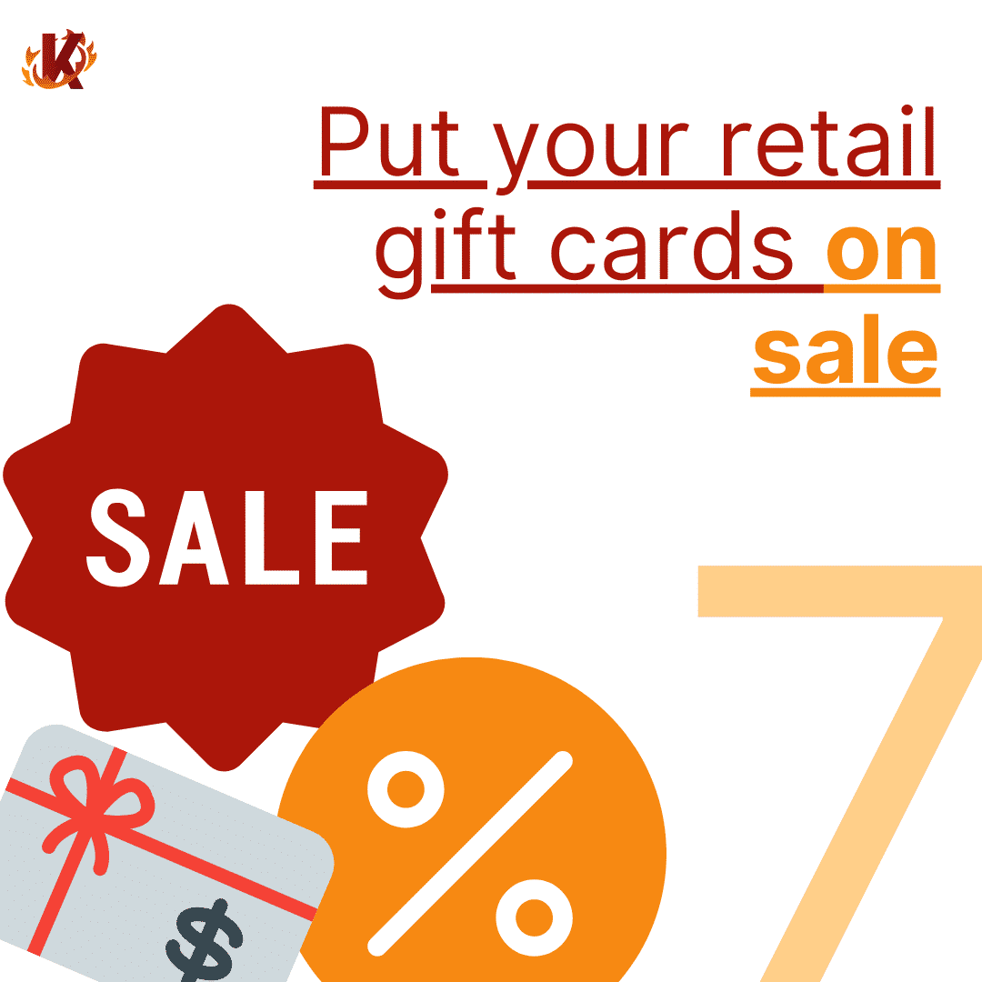 sale, percentage sign, and gift card sticker on put your retail gift card on sale image carousel