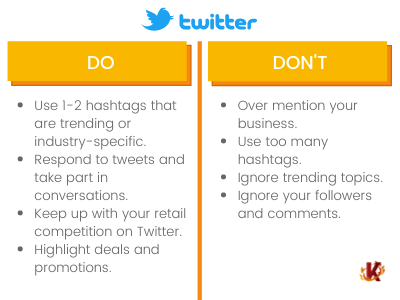 Table of Dos and Don'ts of Twitter Use for Social Media in Retail