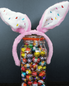 A jar of Easter chocolates used for a guessing contest