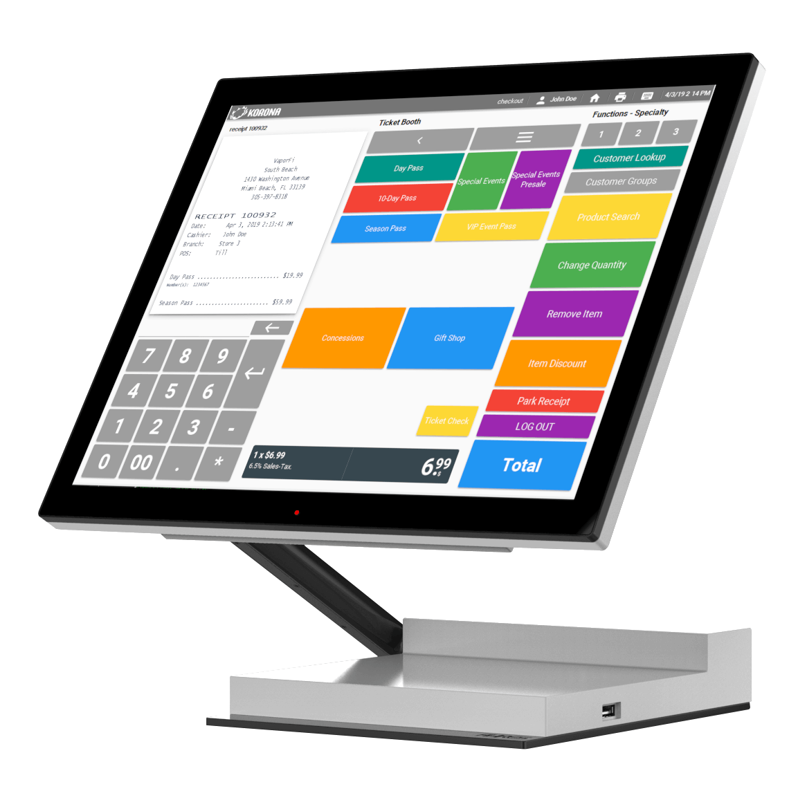Smoke Shop POS System Screen Smoke shop POS system homepage with touchscreen