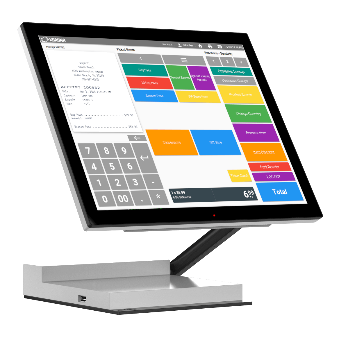 Ticketing POS Screen Museum POS system with KORONA software on screen