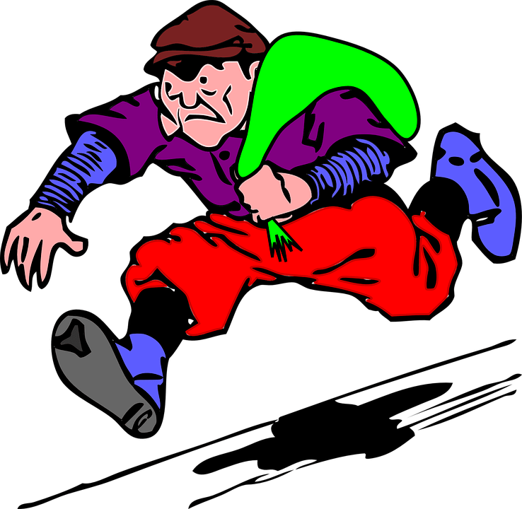 Funny Caroon Thief Shoplifter runs out of store
