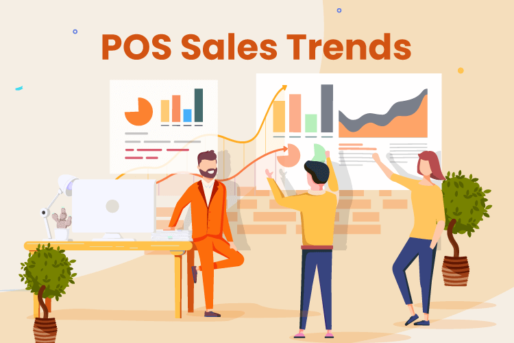 People discuss sales trends and reporting with POS reports and charts