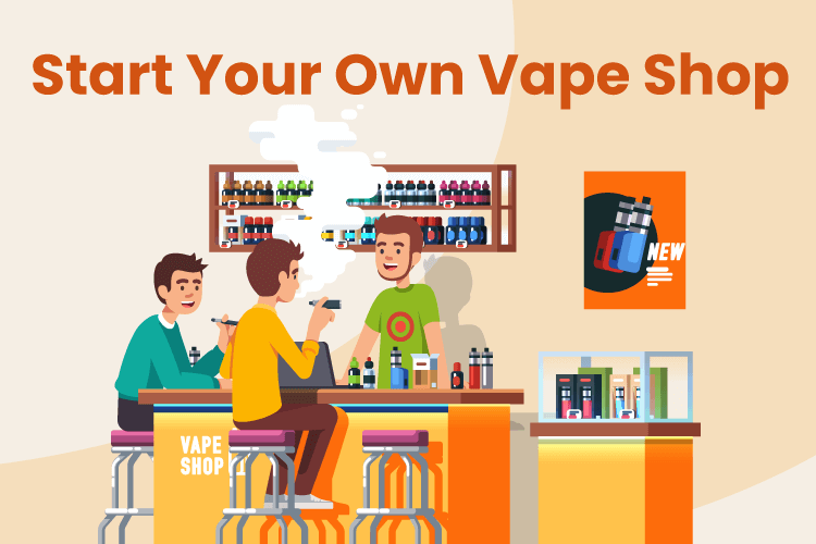 Group of people gather in a new vape shop to smoke