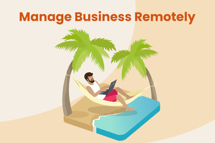 Illustration of man managing his small business remotely on a beach