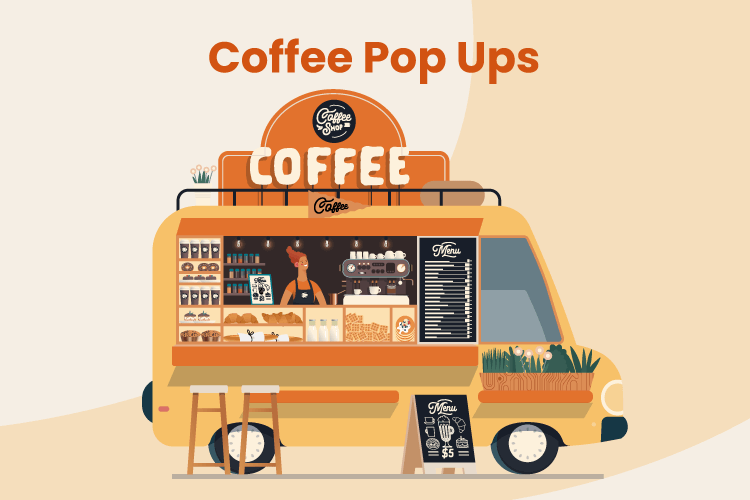 Illustration of a person working in a coffee pop-up food truck