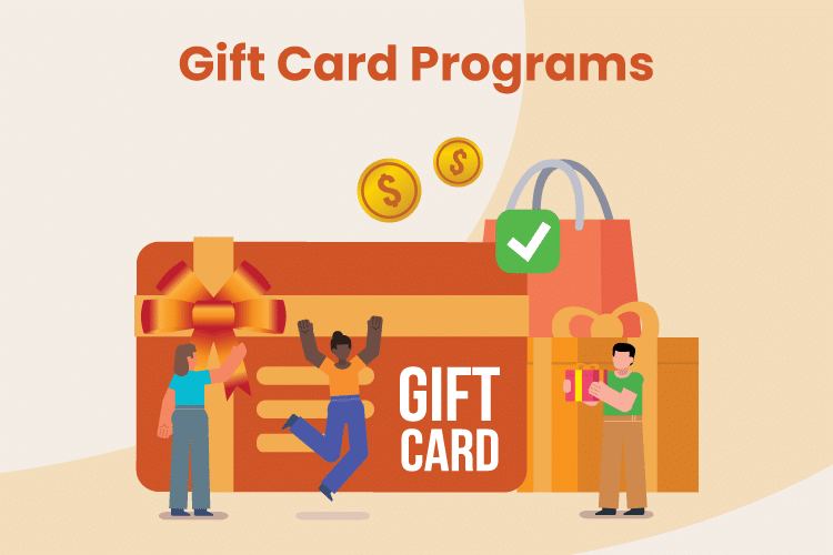 Illustration of people celebrating getting a gift card