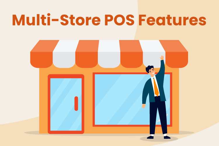 Illustration of man standing in front of retail store