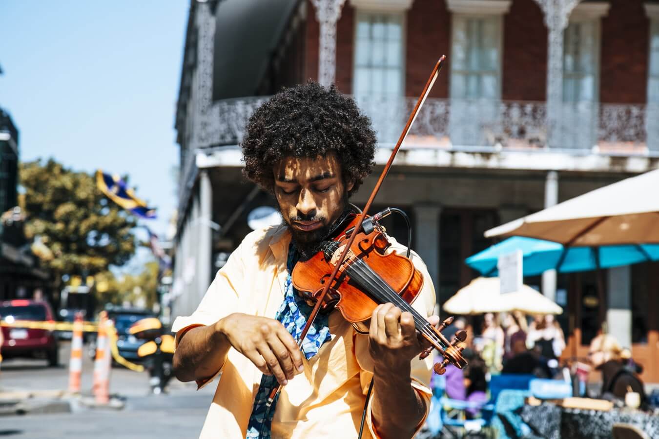 Violin Musician Musician plays the violin on the street