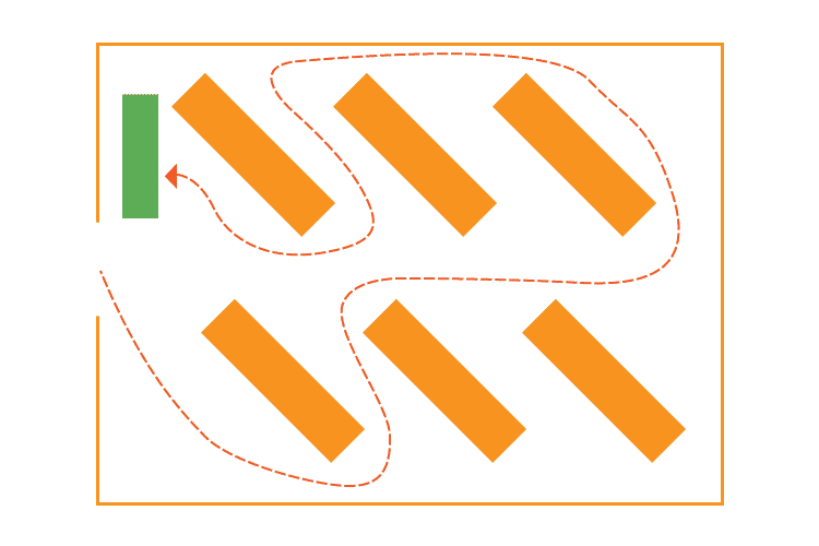 Retail floor map of diagonal store layout