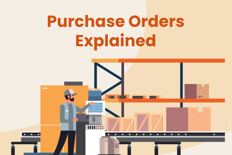 Illustration of how a purchase order works with a worker in a warehouse