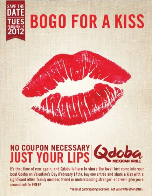 an example of a buy one get one free promo at Qdoba for Valentines Day