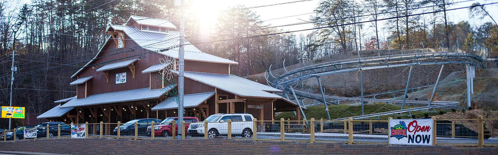 a view from the outside of Rocky Top Mountain Coaster