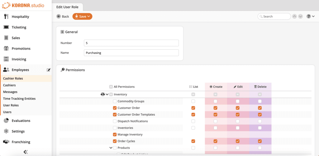 employee permissions