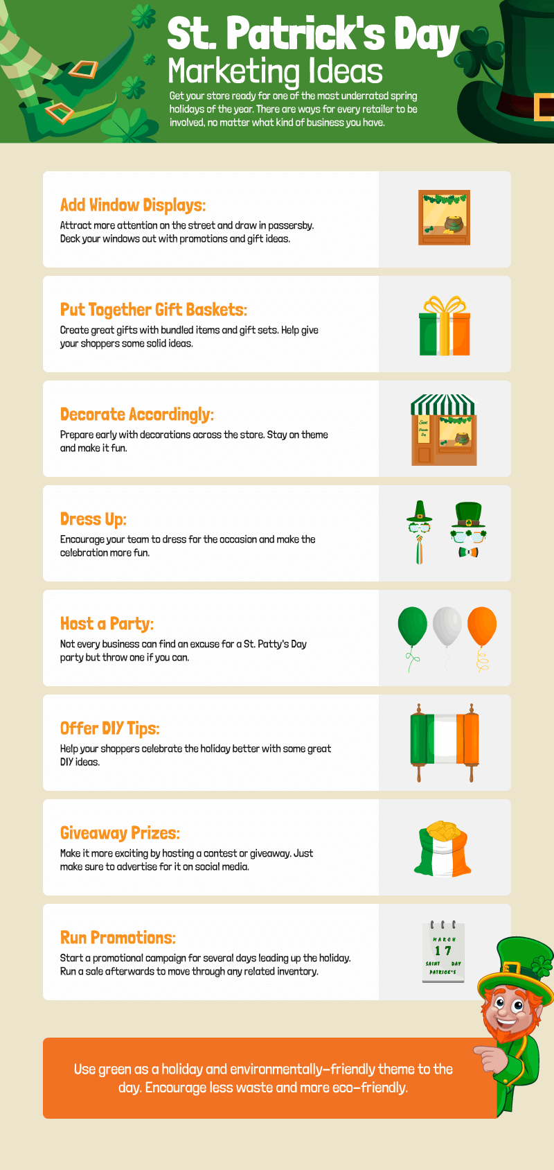 an infographic showing St. Patrick's Day marketing ideas