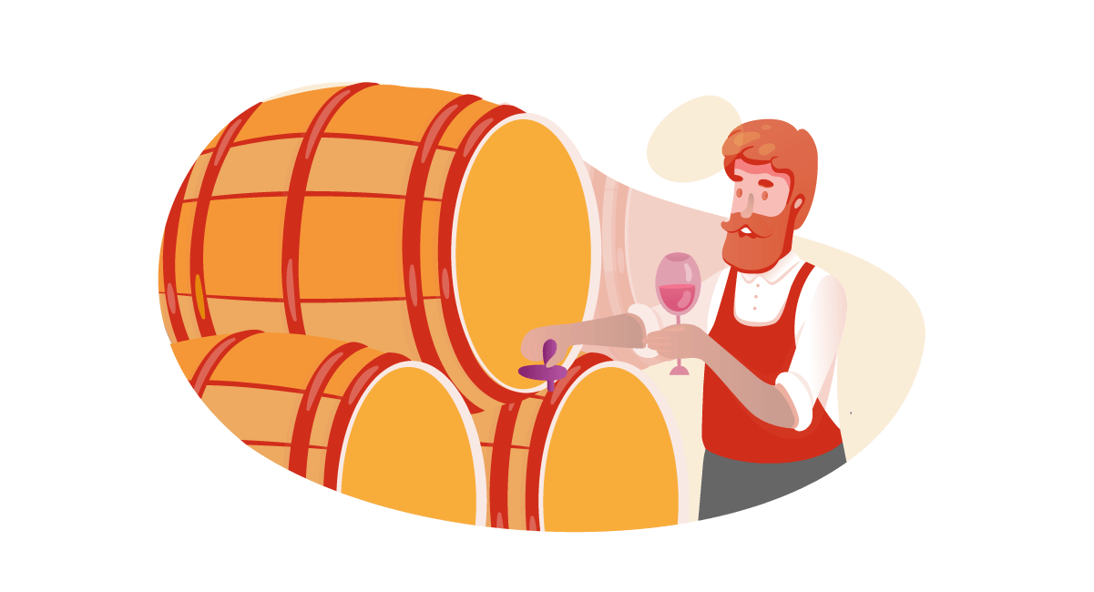 Wine Tasting Illustration Illustration of man tasting wine from a cask at a vineyard