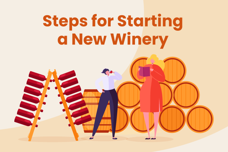 Illustration of winery owners starting a new winery business