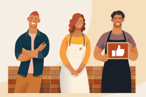 Illustrations of business owner team celebrating PPP Flexibility Act