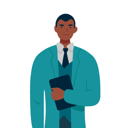 Illustration of man next to product review