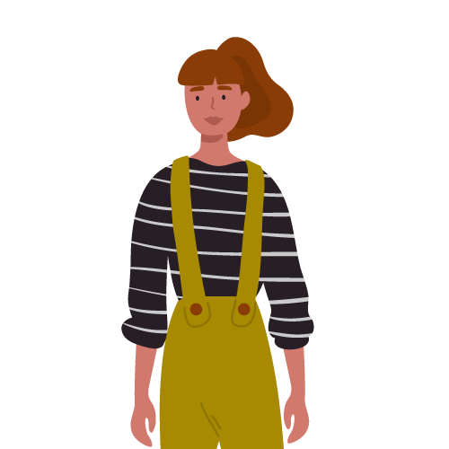Testimonial Avatar 19 Illustration of young woman in overalls next to review