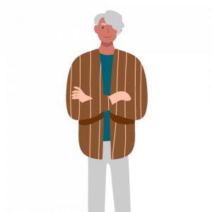Illustration of white haired man next to a water park software review