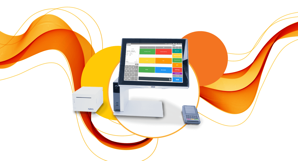 Bookstore POS system with receipt printer and credit/debit card machine