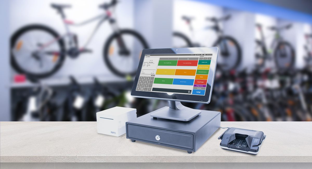 POS terminal on a counter in a bike shop