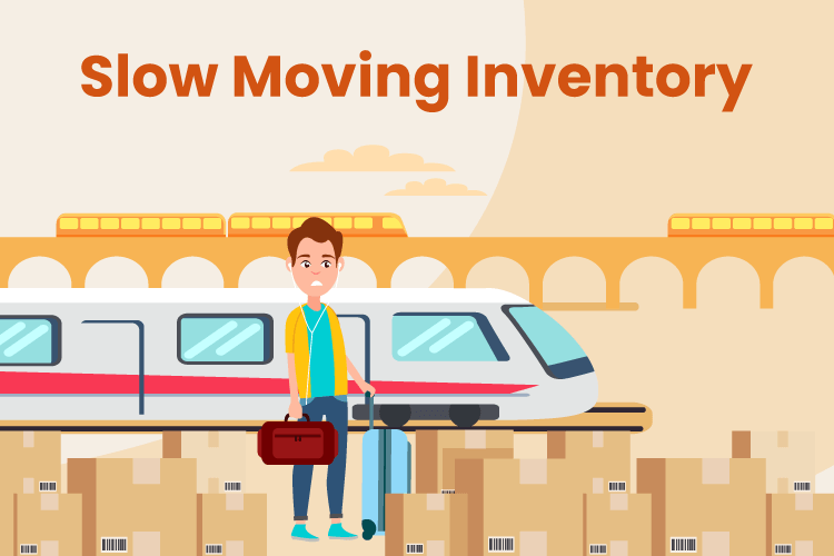Person stands at train station with boxes of slow moving inventory