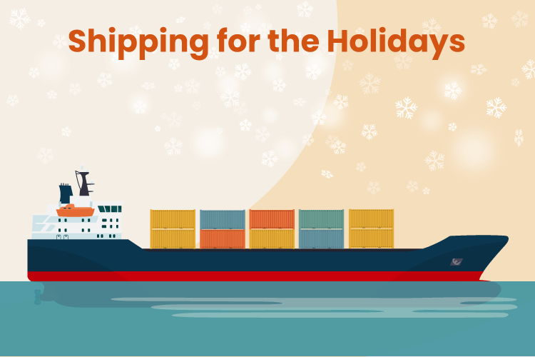 Container ship carries holiday packages across the ocean