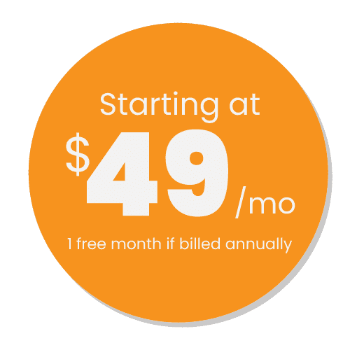 KORONA POS Pricing Sticker Starting at $49/month with 1 free month if billed annually